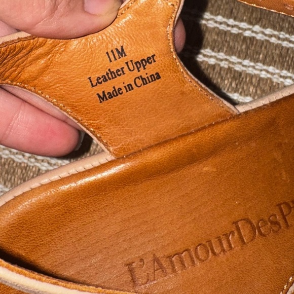L’Amour Des Pieds CASIMIRO Leather Ankle Strap Tan Wedge Sandals Size 11 - Picture 8 of 9